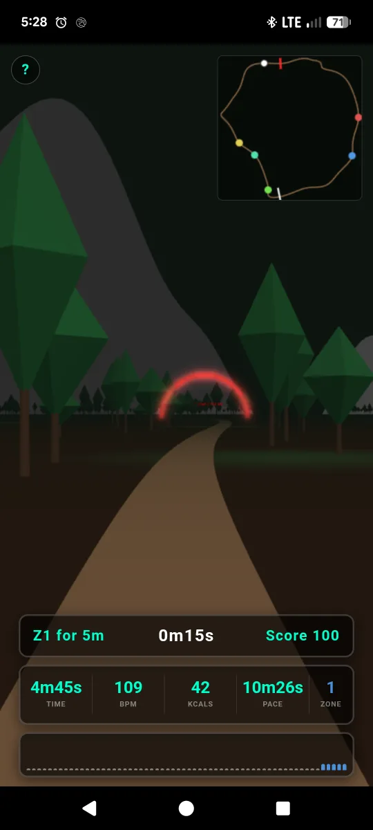 Heartrek workout in progress with live HUD and minimap